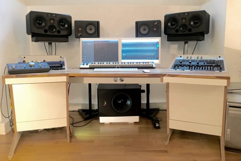 Desk of Feeling Valencia with ADAM S3X-H active midfield monitors