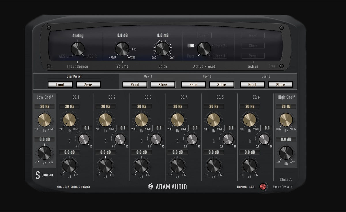 GUI of the ADAM Audio S Control Remote Software