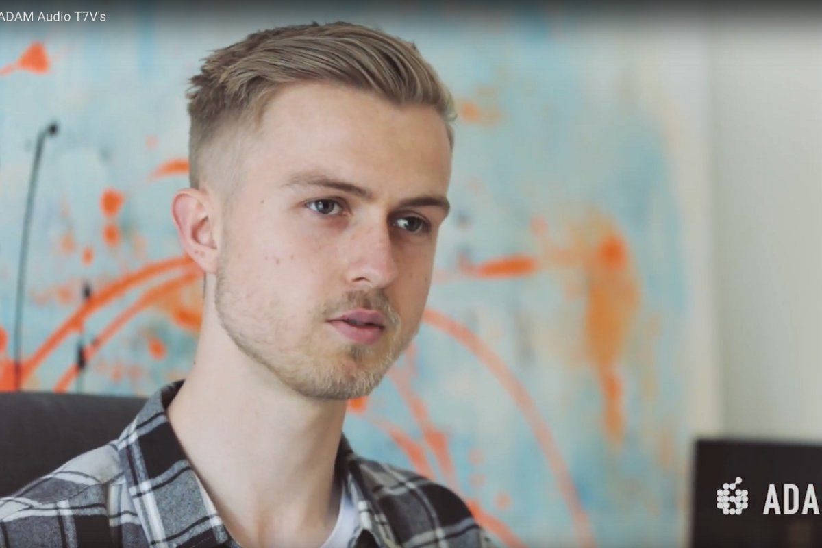 Producer Anton Kühl Jørgensen in his studio with ADAM Audio T7V studio monitors