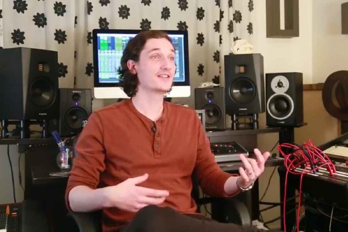 Producer and Engineer Chris Hughes in his studio with his ADAM Audio T7V studio monitors